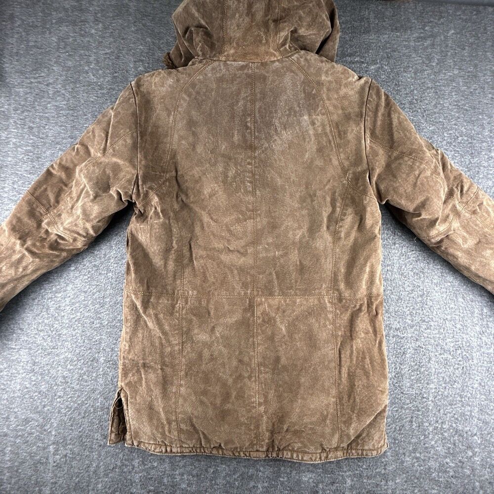 St Johns Bay Washable Suede Coat Womens Sz S 100% Leather Faux Fur Lined Hooded - Picture 4 of 10